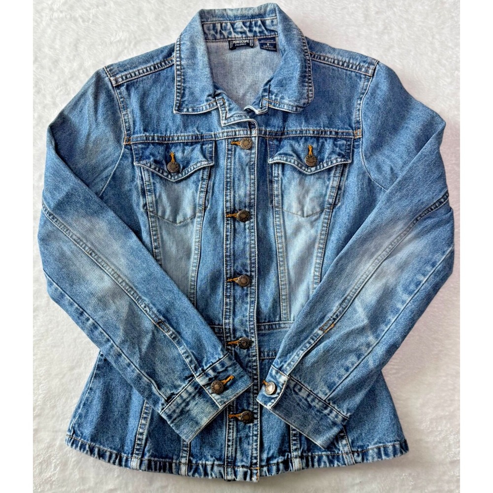 Periscope‎ Jean Jacket Women Size Small Blue Denim Fitted Waist - Picture 2 of 16